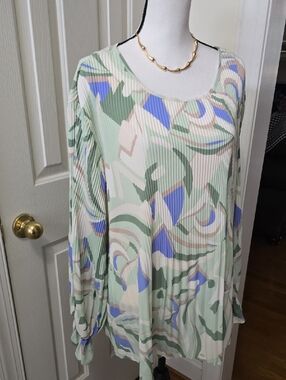 NINE WEST BRAND WOMEN'S PLUS SIZE BEAUTIFUL GREEN LONG SLEEVES PLEATED BLOUSE 3X